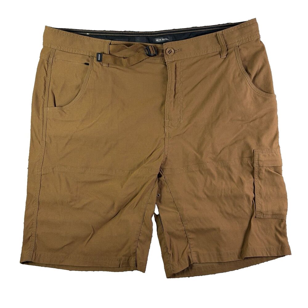 Prana Zion Shorts II Mens 38x10 Brown Cargo Stretch Utility Belted Hiking Nature